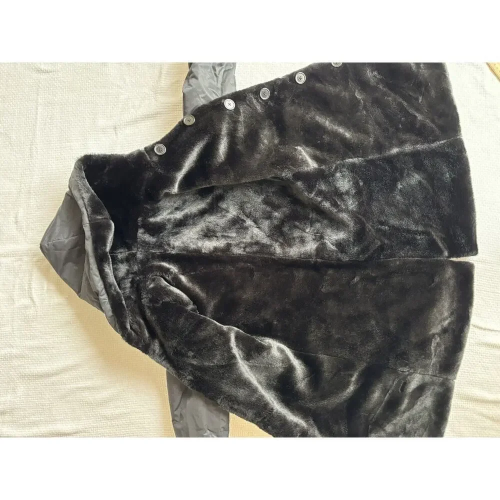The Children's Place Jacket Girls L 10/12 Black Fur Nylon Hooded Reversible City